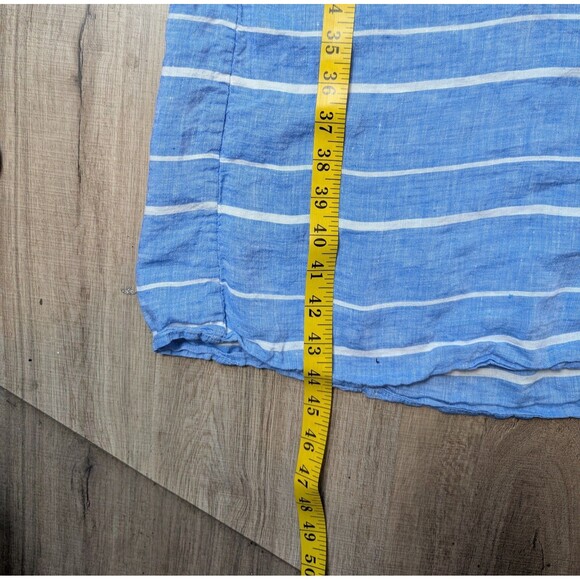 J Crew Size L Linen Maxi Dress Blue Striped Relaxed Beachy Coastal - Picture 11 of 11
